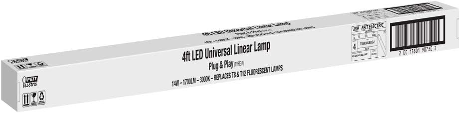 Feit Electric 4ft T8 LED Light Bulbs, 32/40W Eq, Warm White, 4 Pack