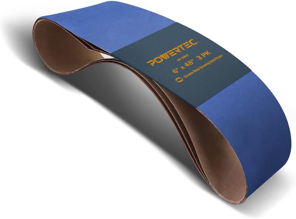 POWERTEC 6 x 48 Inch Zirconia Sanding Belts, 3PK, 36 Grit Belt Sander Sanding Belt for Bench Sander, Belt and Disc sander, Woodworking & Paint Removal, Metal Polishing (4648036Z-3)