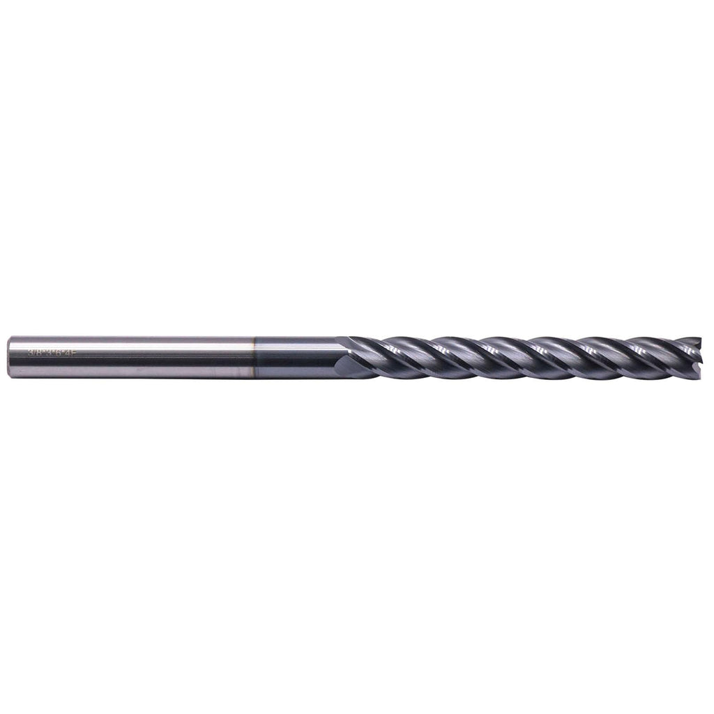 3/8" 4 Flute Solid Carbide Extra Long Square End Mill, 6" OAL, AlTiN Coated