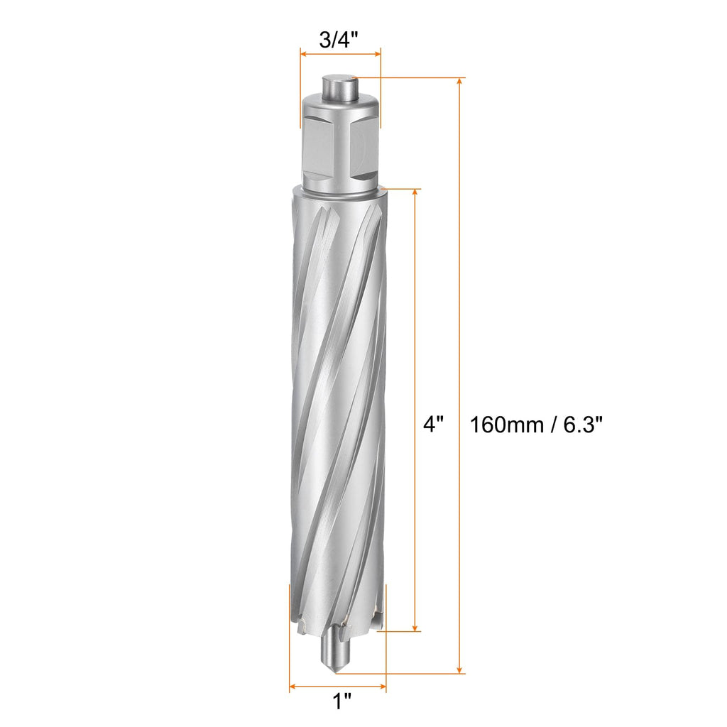 HARFINGTON Annular Cutter 1" Dia 4" Depth 3/4" Shank TCT Cutting Drill Bits with Pin for Magnetic Drill Press