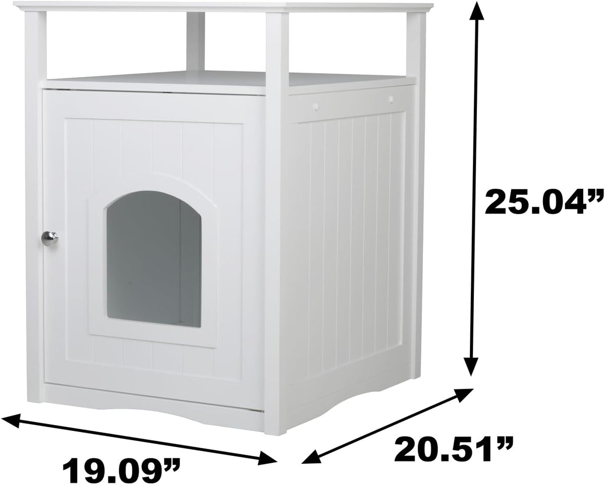 Cat Washroom Litter Box Cover/Night Stand Pet House, Glossy White