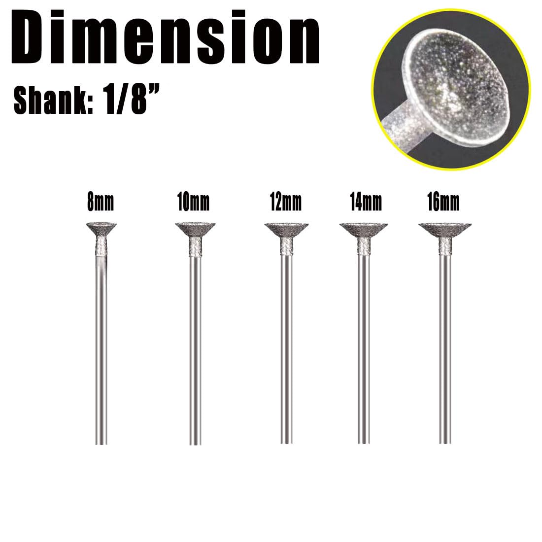 Luo ke 10 Pcs 1/8'' Shank Bowl Shape Diamond Burr (8mm - 16mm)