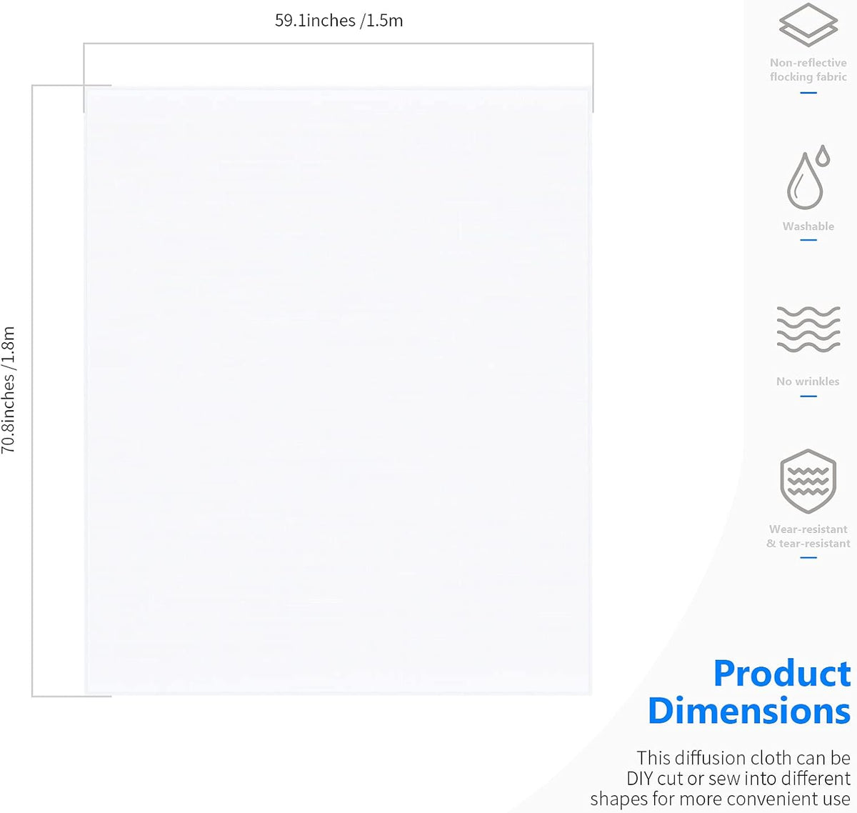 2 Yard x 60 Inch/1.8M x 1.5M Polyester White Seamless Diffusion Fabric for Photography Softbox,Light Tent and