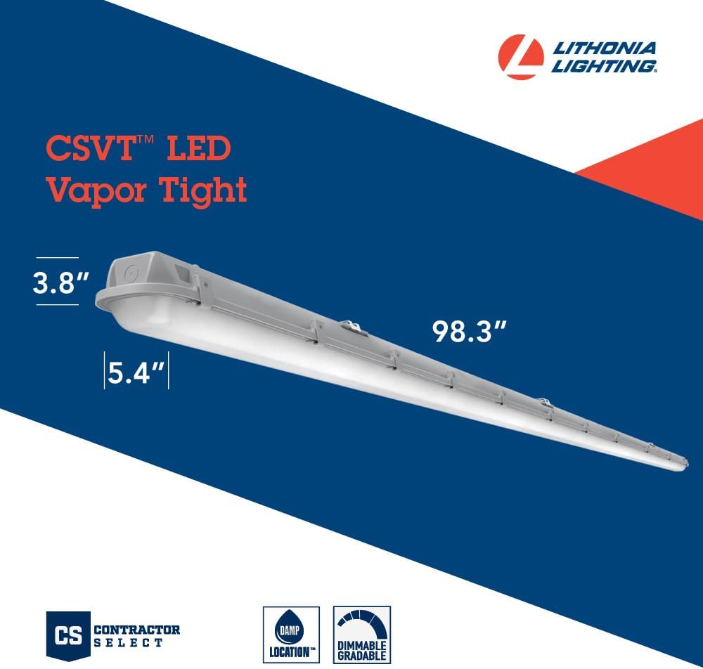 Lithonia Ligthing CSVT L96 ALO4 MVOLT SWW3 80CRI Contractor Select Vapor Tight MVOLT LED Strip Light, 6495-10300 Lumens, 3500K | 4000K | 5000K, 8-Foot, Matte White
