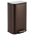 8 Gallon Brown Stainless Steel Kitchen Trash Can - Rectangular Foot Pedal Garbage Bin with Soft-Close Lid & Removable