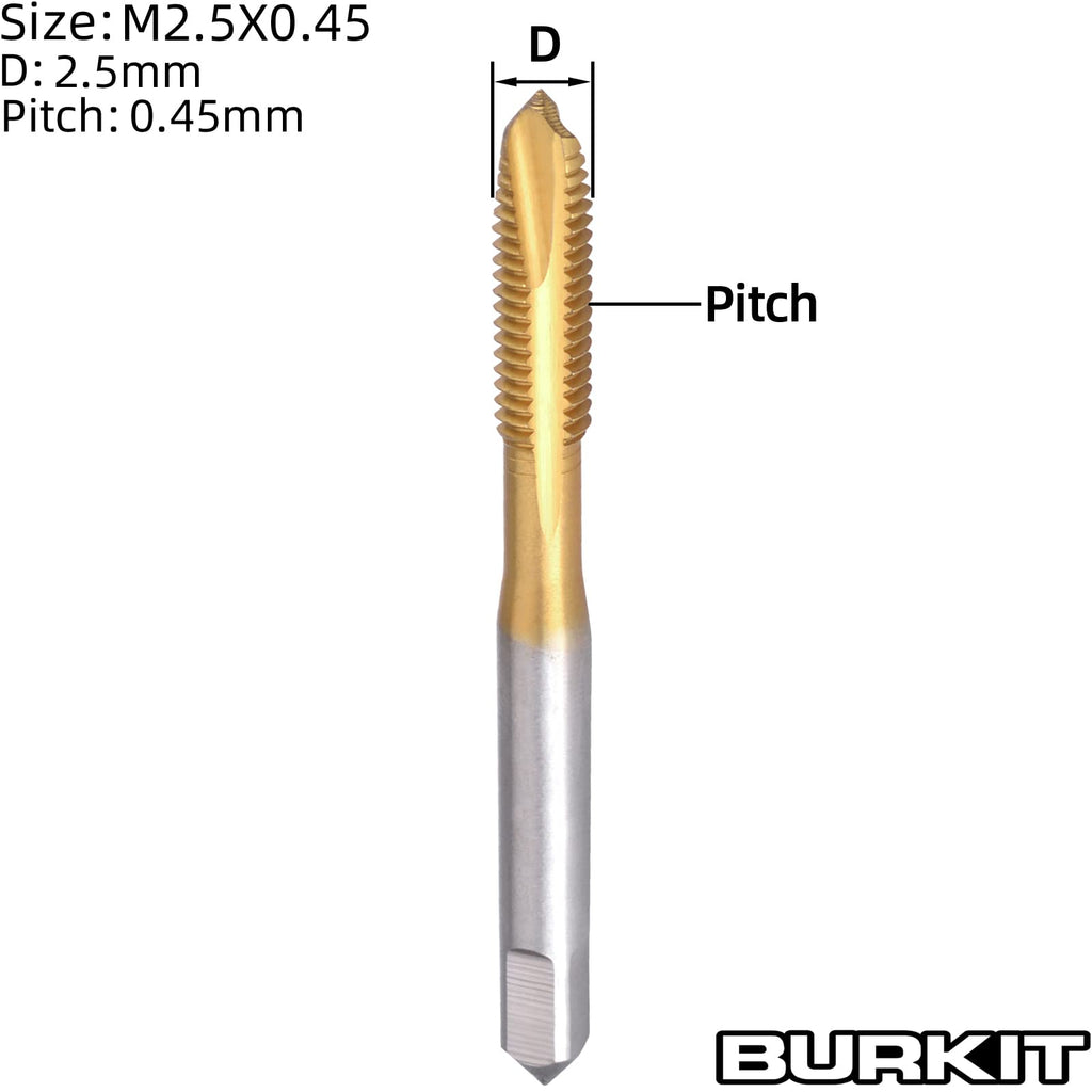 Burkit 2pcs M2.5 Titanium Coated Spiral Point Tap