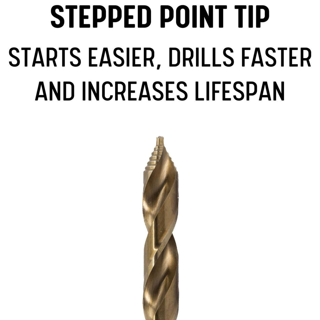 Drill America 15 Piece Cobalt Stepped Point Drill Bit Set with Quick Change Hex Shank (1/16" - 1/2" x 1/32")