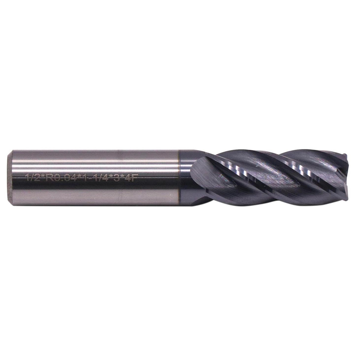 1/2" 4 Flute Solid Carbide End Mill, 0.04" Corner Radius, AlTiN Coated