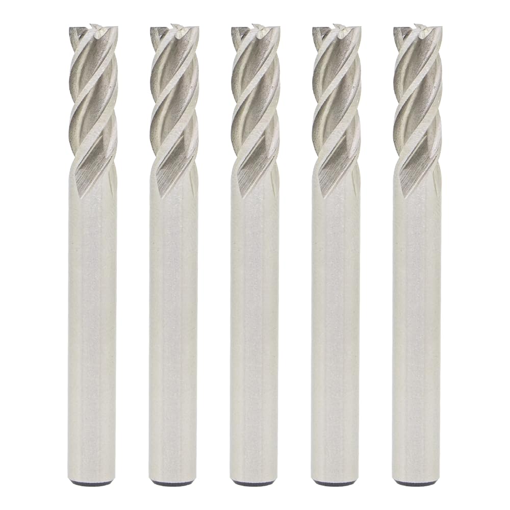 5PCS End Mill Set 1/4" Cutting Dia 1/4" Shank 4 Flute HSS End Mill Drill Bit, CNC End Milling Cutter for Wood, Aluminum, Steel, Titanium, Foam, Plastic