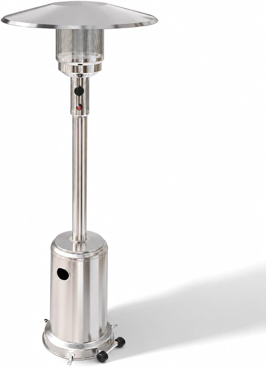 GasOne 50,000 BTU Outdoor Propane Patio Heater, Stainless Steel with Wheels
