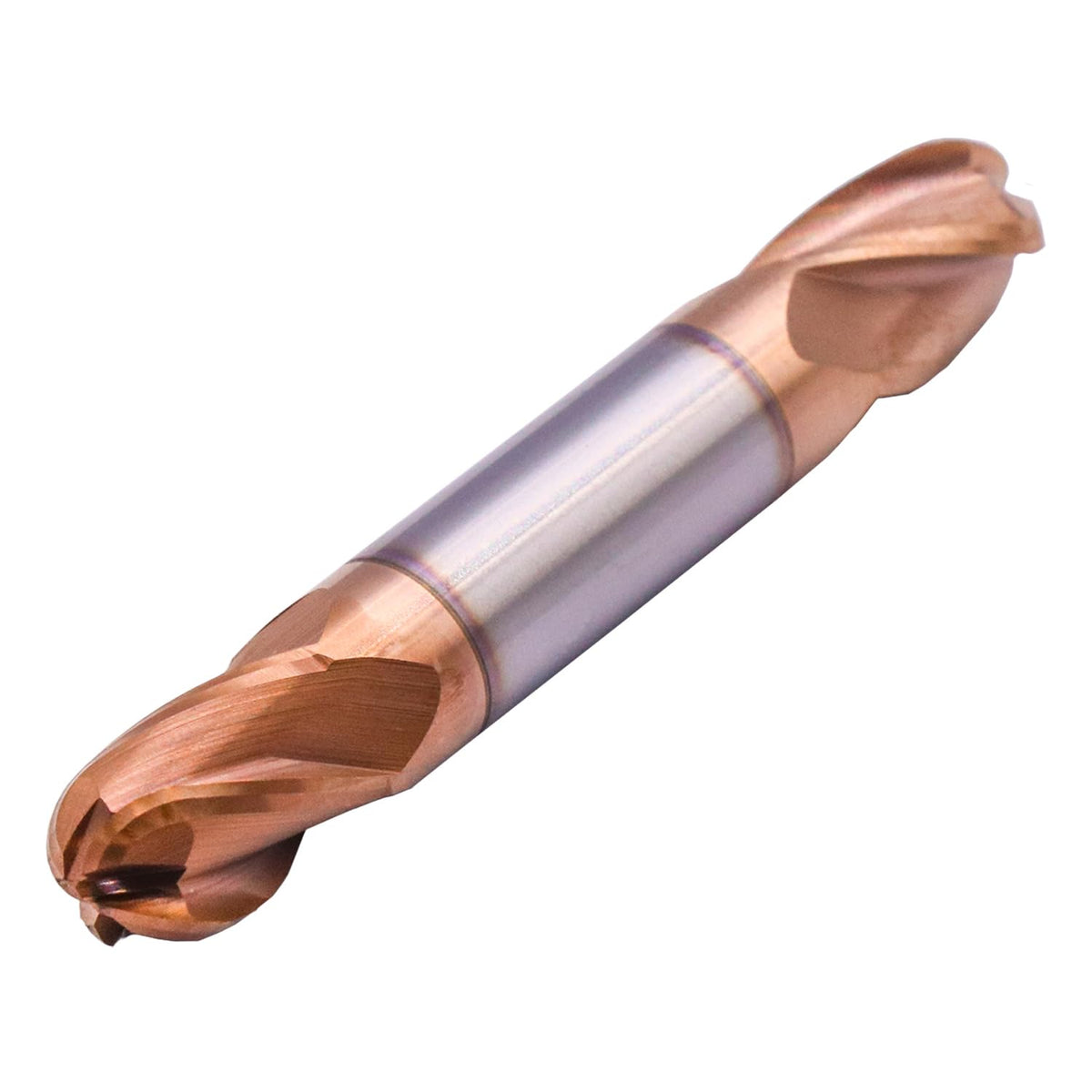 3/8" 4 Flute Solid Carbide Ball Nose End Mill, Double End, TiSiN Coated