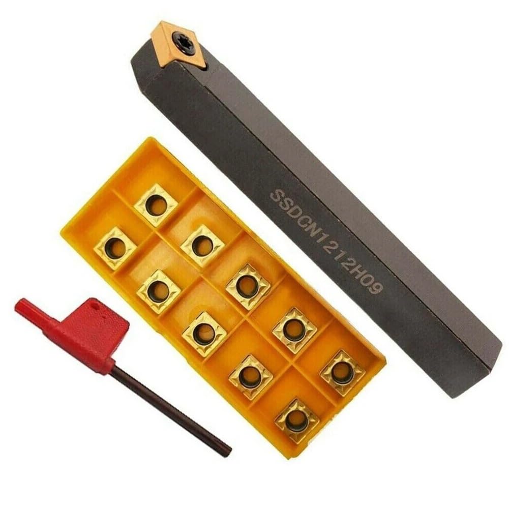 Indexable CNC Lathe Turning Tool Holder, 1pcs SSDCN1212H09 External Turning Tool Holder 45 Degree Chamfer Turning Tool Holder + 10pcs SCMT09T308 Carbide Insert