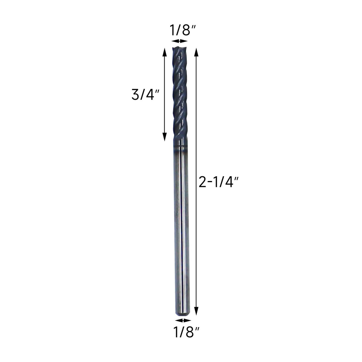5Pcs 1/8in Solid Carbide Long End Mills, 4 Flute, 30 Degree Helix