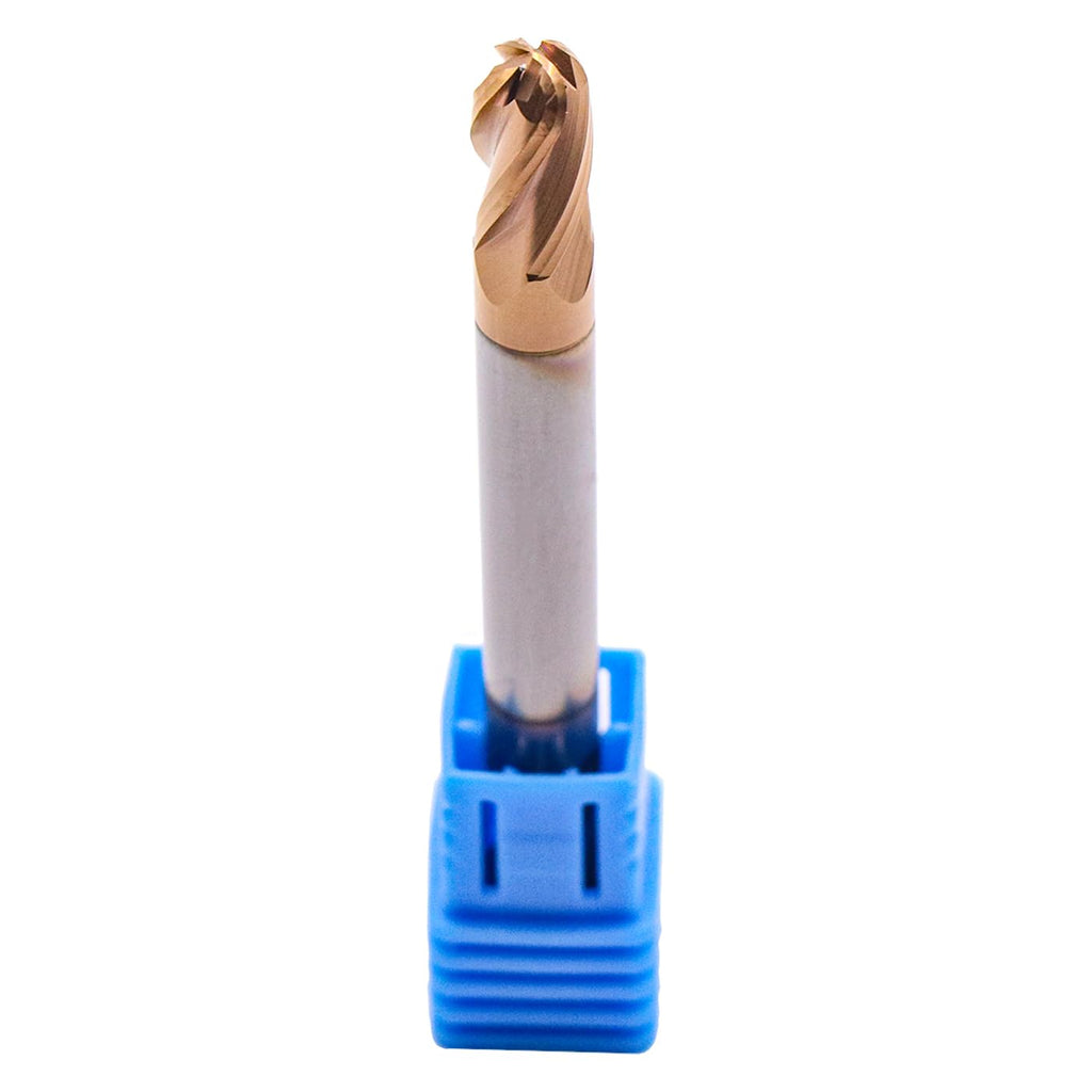 1/4" 4 Flute Solid Carbide Ball Nose End Mill, Double End, TiSiN Coated