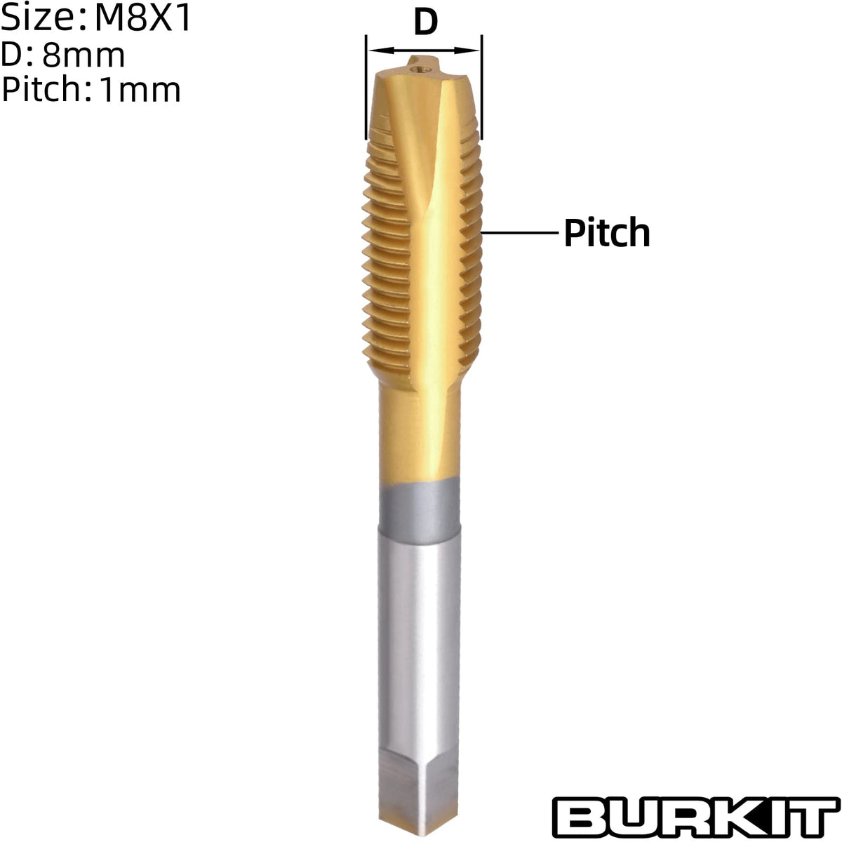 Burkit 2pcs M8 X 1 Titanium Coated Spiral Point Tap