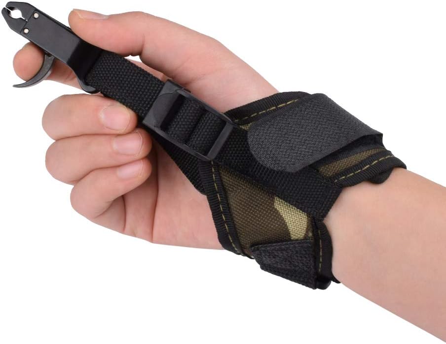 Archery Compound Bow Release Aid Trigger Caliper Shooting Camo/Black Design - Adjustable Black Wrist Strap (Pack of 1)