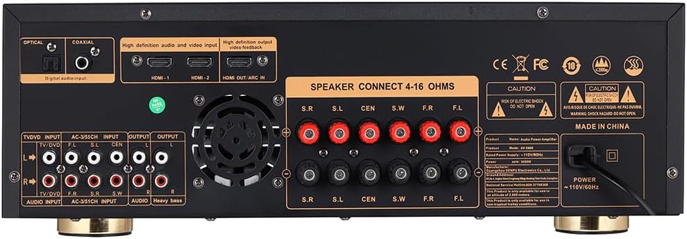 Stereo Receivers,5.1 Channels Audio Amplifier with HDMI,Optical/Coaxial,Bluetooth/USB,RCA,AC-3 Input,Subwoofer Output