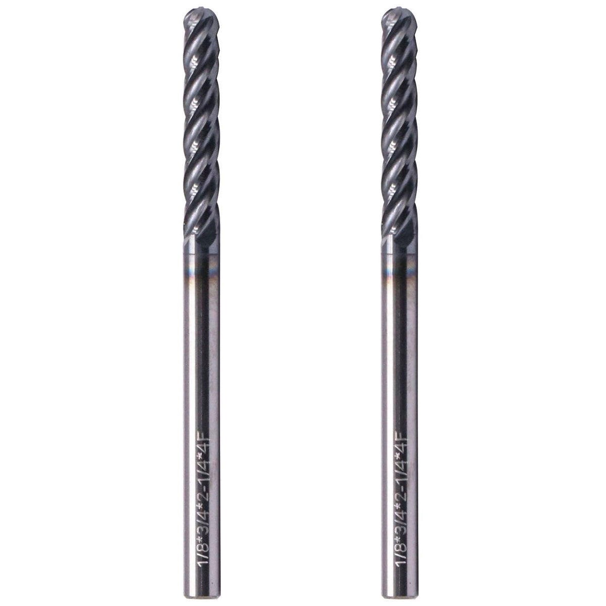 2Pcs 1/8" 4 Flute Solid Carbide Long Ball Nose End Mill Set, AlTiN Coated