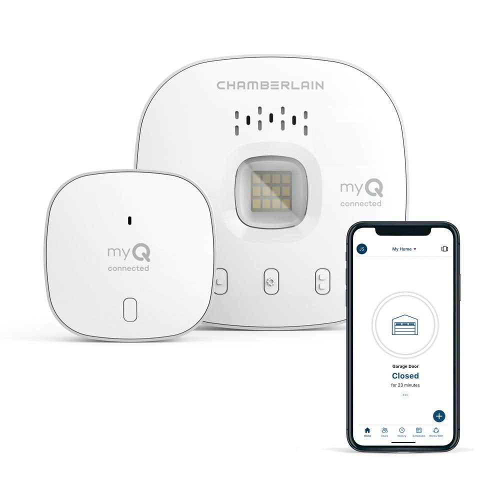 Smart Garage Control - Wireless Garage Hub and Sensor with Wifi & Bluetooth - Smartphone Controlled, myQ-G0401-ES, White