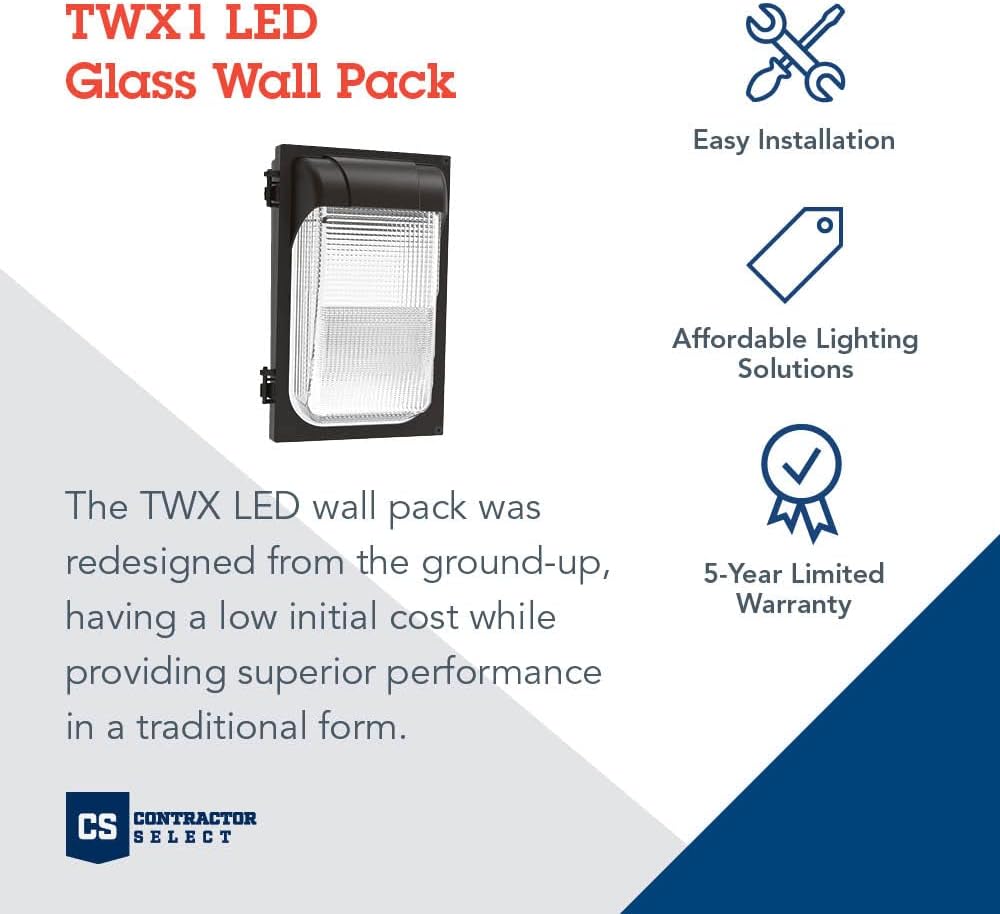 Lithonia Lighting 7.5" Mini LED Wall Pack Outdoor Light Fixture, Building Wall Light, Adjustable Lumens, 4000K Cool White, MVOLT 120-277V, IP65, Glass Lens, Bronze (TWX1 LED ALO 40K MVOLT DDBTXD)