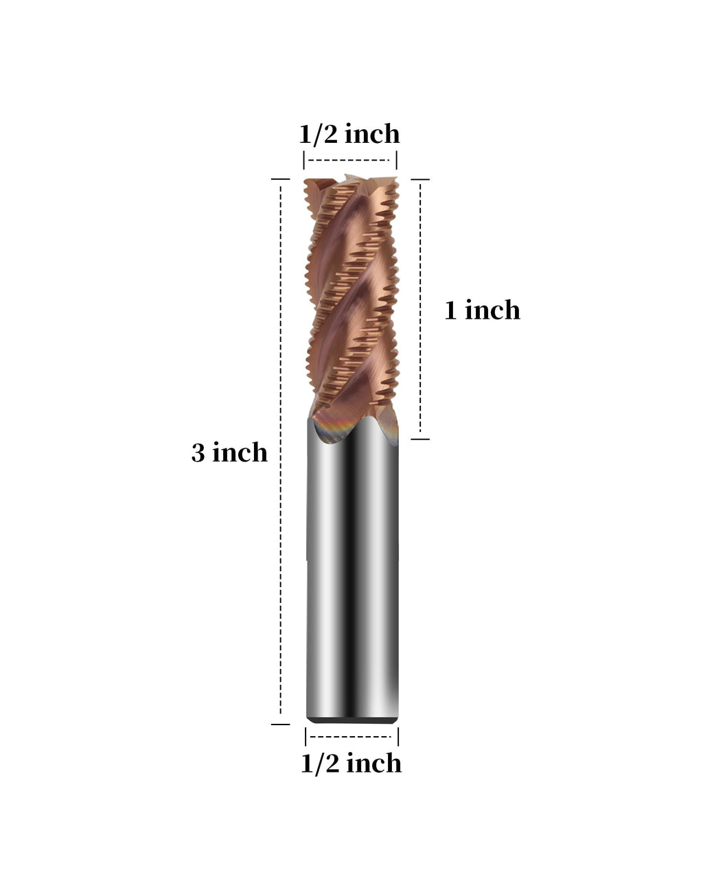 1/2" Carbide Roughing End Mill, 4 Flute End Mill Bits, 1/2" Cutting Dia