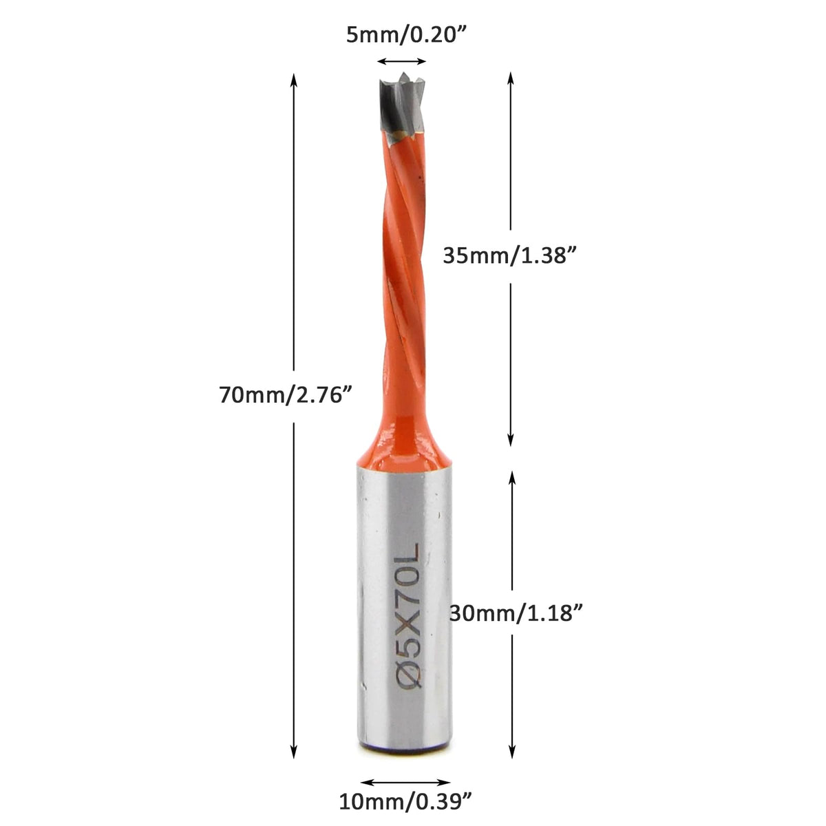 TANOMATE 5mm Diameter Carbide 3 Flute Drills Brad Point Boring Bit, 5mm Dia × 70mm Long × 10mm Shank Left Hand
