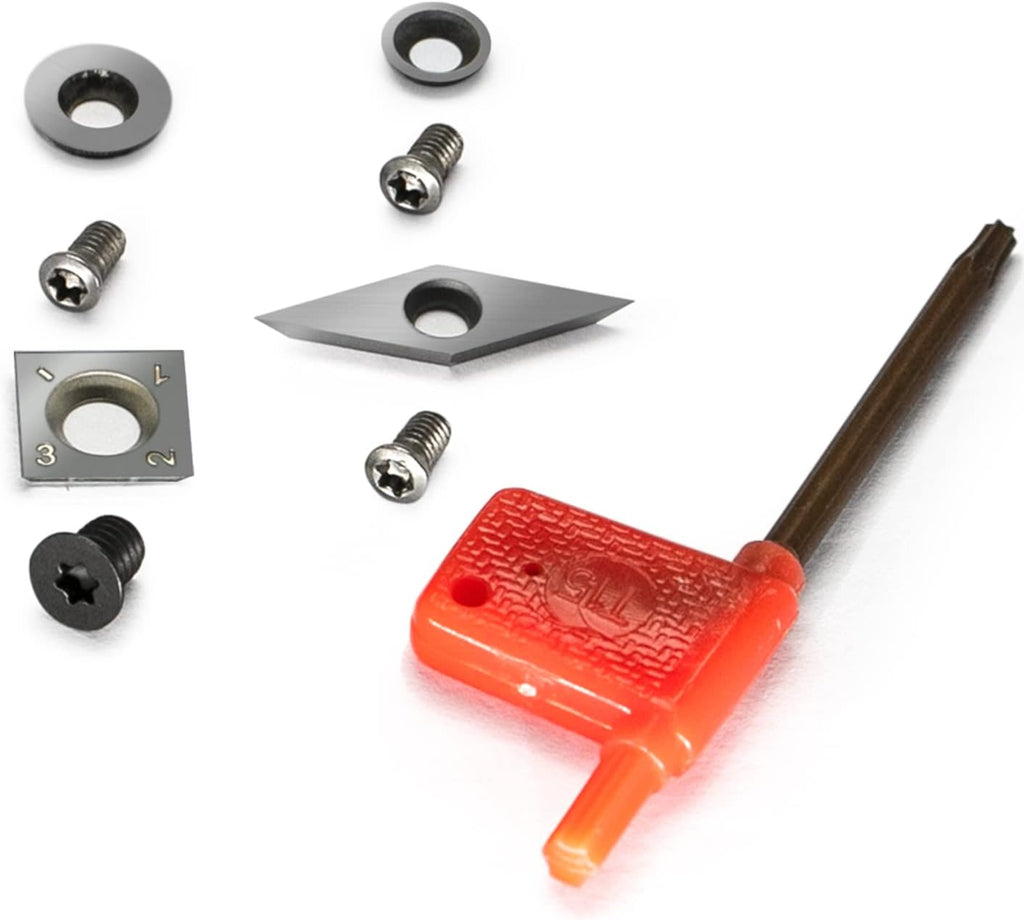 AT01 4pcs Carbide Turning Inserts Cutters Set for Indexable Lathe Turning Tool Holder Insert Replacement of Round 8.9mm and 12mm, Square 14mm, Diamond 32mm, Fit for AT01 Woodturning Tool Set
