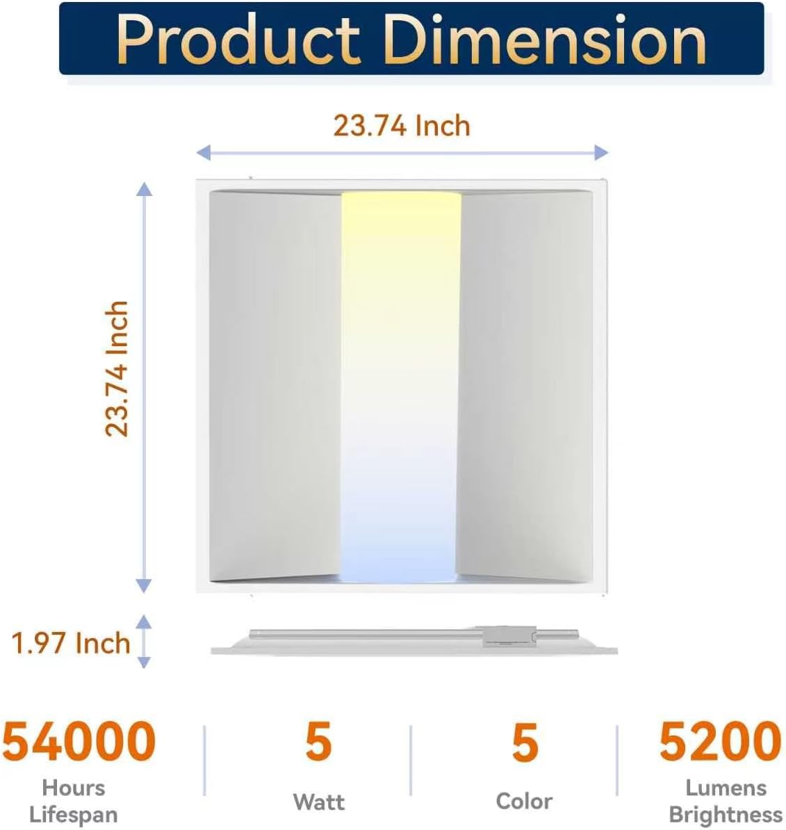 2x2 LED Troffer Light, 5 Wattages, 5CCT, 0-10V Dimmable, 24 Pack