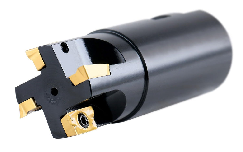 Accusize Industrial Tools 1-1/2" 90° Square Shoulder Indexable End Mill w/ 10 add'l APKT1604 Inserts, 1-1/2" Shank, 4-1/4" OAL, 0.551" ap, 4 Flutes, APKT1604, Carbide Inserts, 0056-0924+0056-1604