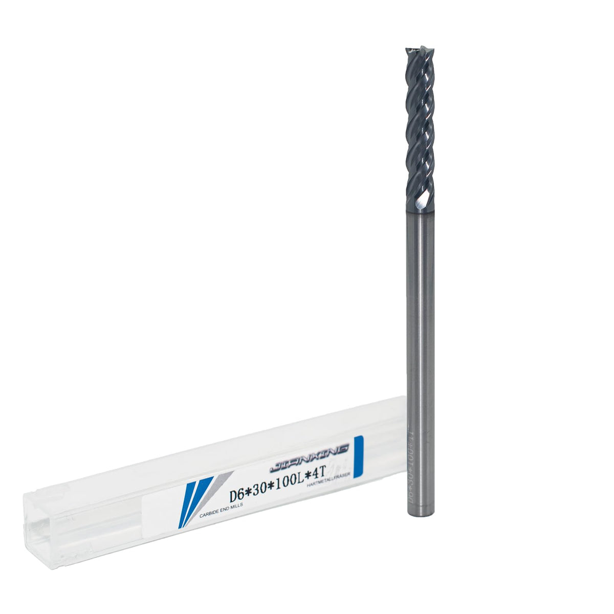 JIANXING 6mm Extra Long 4-Flute Carbide Square End Mill, 100mm OAL, 1 Pc