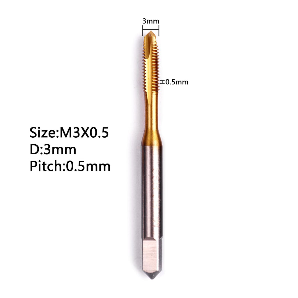 LWCUSNJ 2pcs M3 x 0.5 Spiral Point Tap,Titanium Coated,M2 HSS Titanium Coated,Spiral Point Plug Threading Tap,Metric Tapping Bit for Thread Repair (M3 x 0.5)