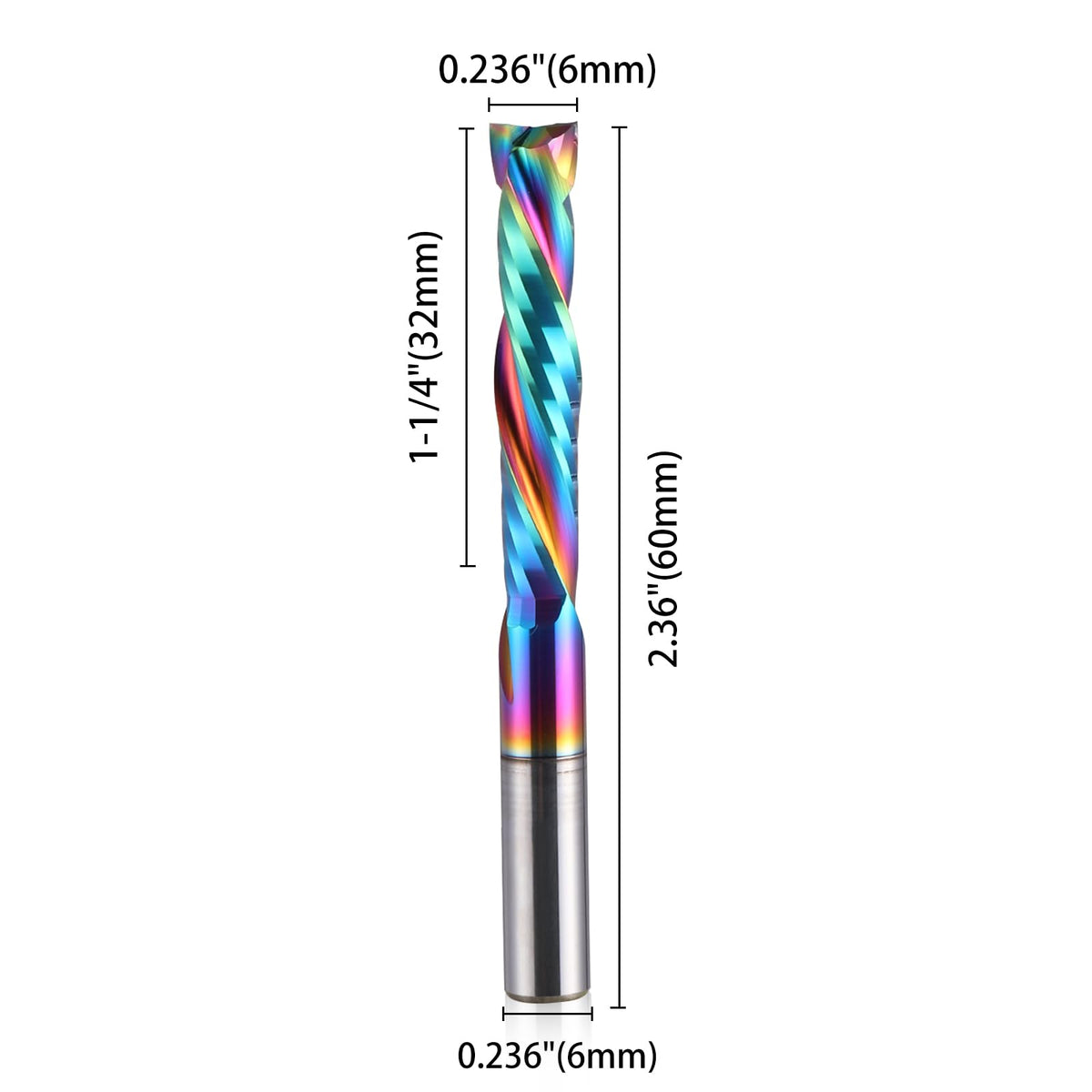 HOZLY Woodwork Milling Cutter ,DLC Coating ,UP & Down Cut 2 Flutes Spiral Carbide Milling Tool CNC Router Compression Wood End Mill Cutter Bits,6mm Shank ,6mm Cutting Dia ,32mm CEL Pack of 2