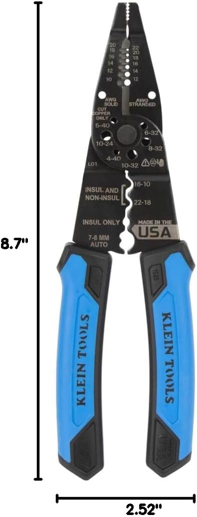 1025 Long Nose Multi-Purpose Wire Stripper, Made in USA Professional Electrician Tools, Crimping Tool, Cable Stripper
