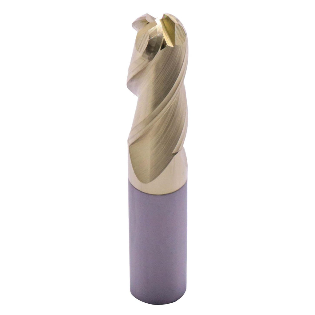 1/2" 3 Flute Ball Nose Solid Carbide End Mill for Aluminum - ZrN Coated