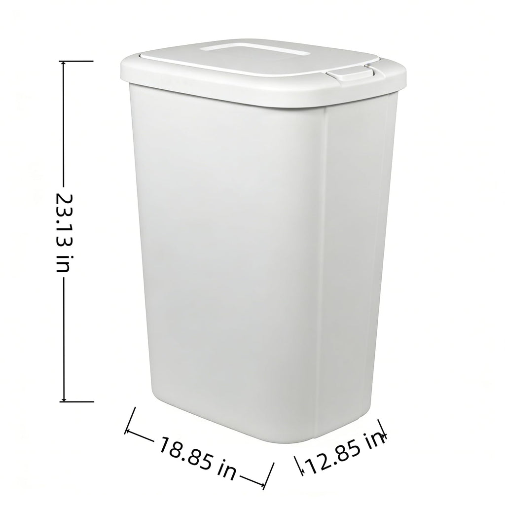 13.3 Gallon Trash Can with Lid, White Plastic Garbage Bin for Home