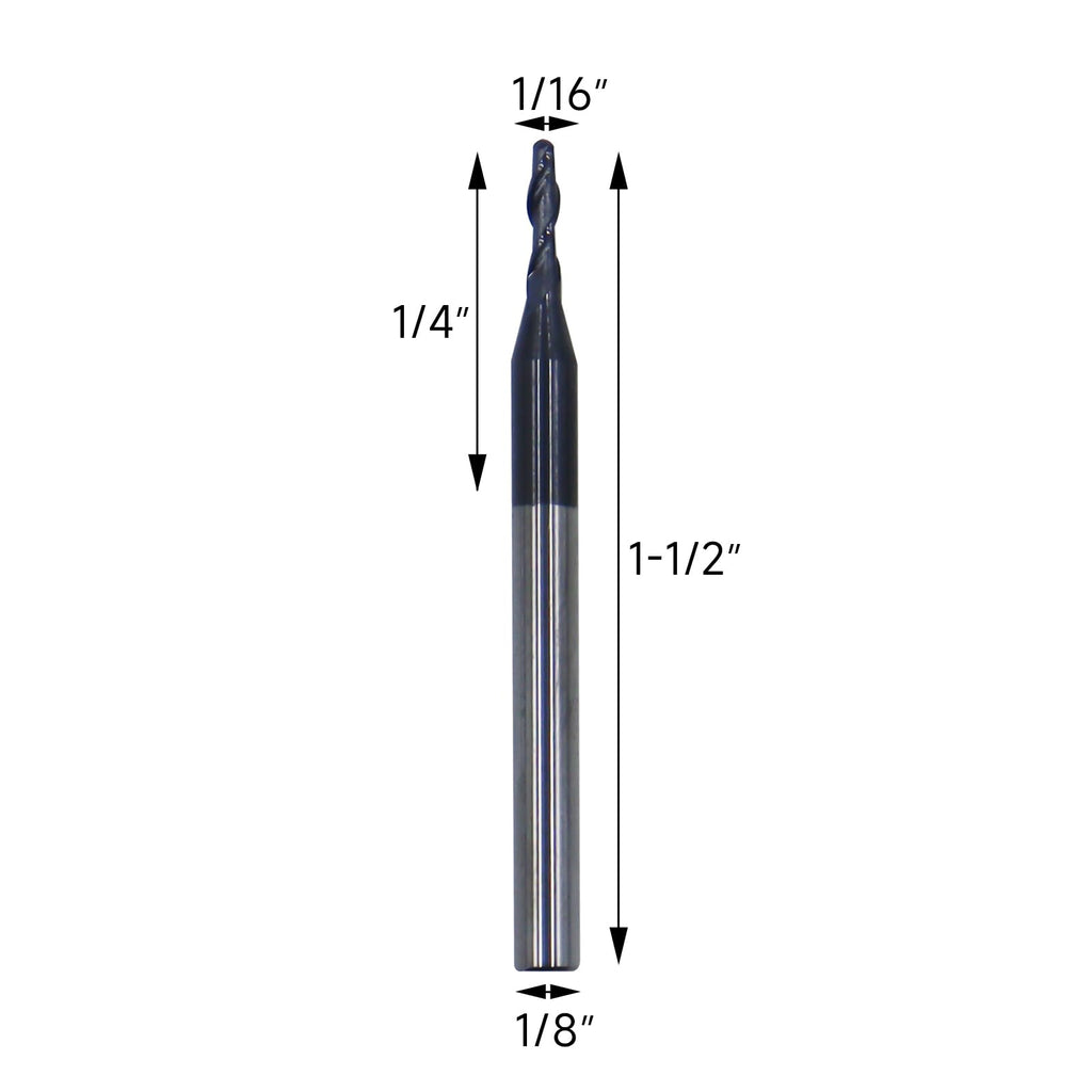 5PCS 1/16in Solid Carbide Ball Nose End Mill, 1/8" Shank Diameter, 2 Flute