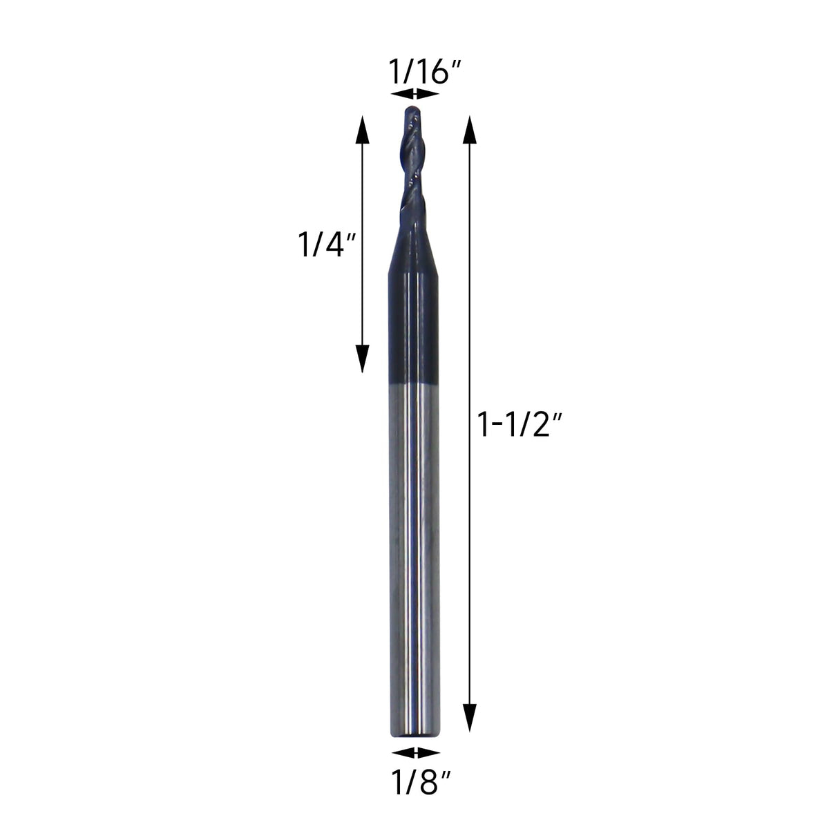 5PCS 1/16in Solid Carbide Ball Nose End Mill, 1/8" Shank Diameter, 2 Flute