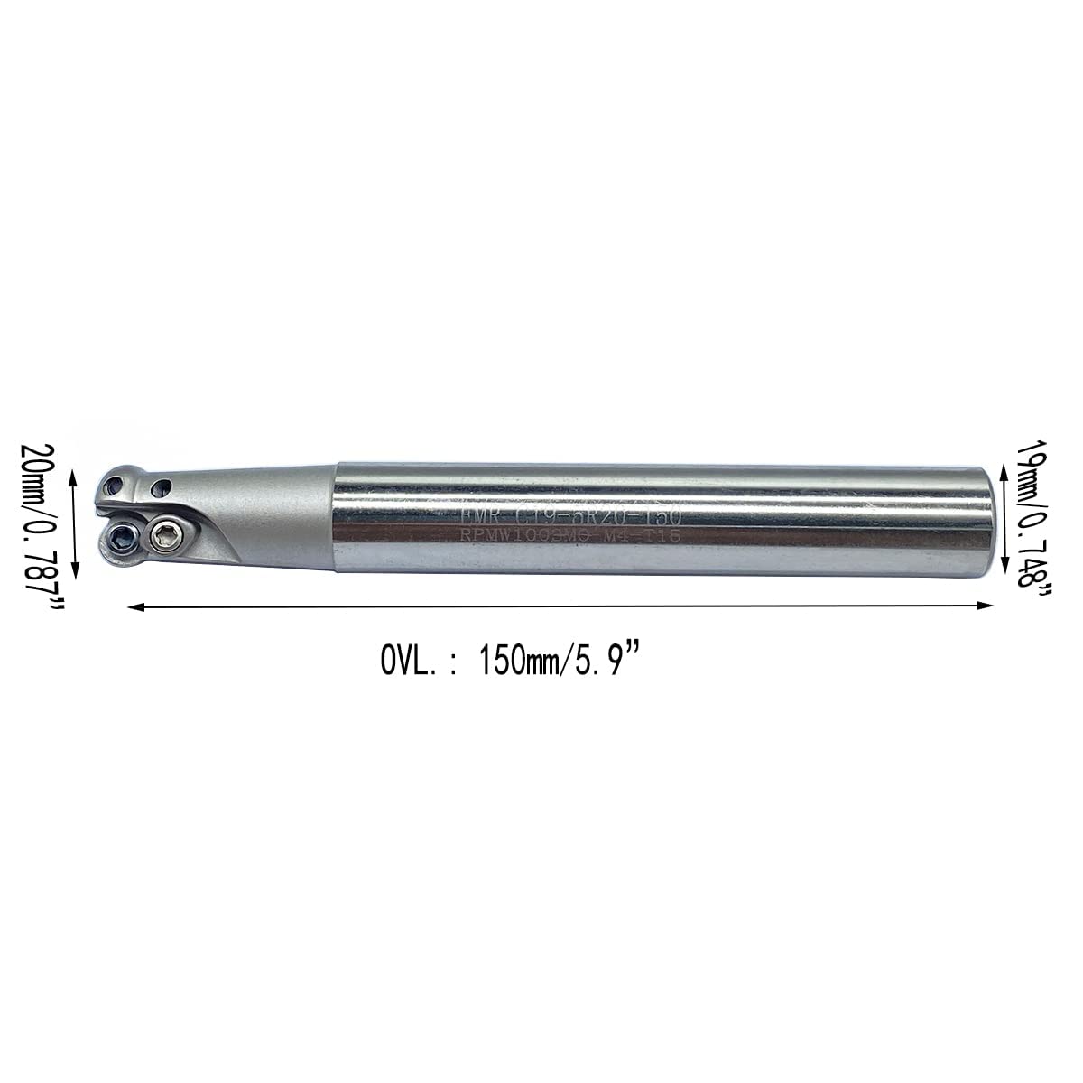 GBJ EMR R5 Round Nose Indexable End Mill Holder for RPMW10 Carbide Inserts Milling Cutter Arbor Holder milling Face milling Slotting (3pcs Sets of EMR C19/20/21-R5)