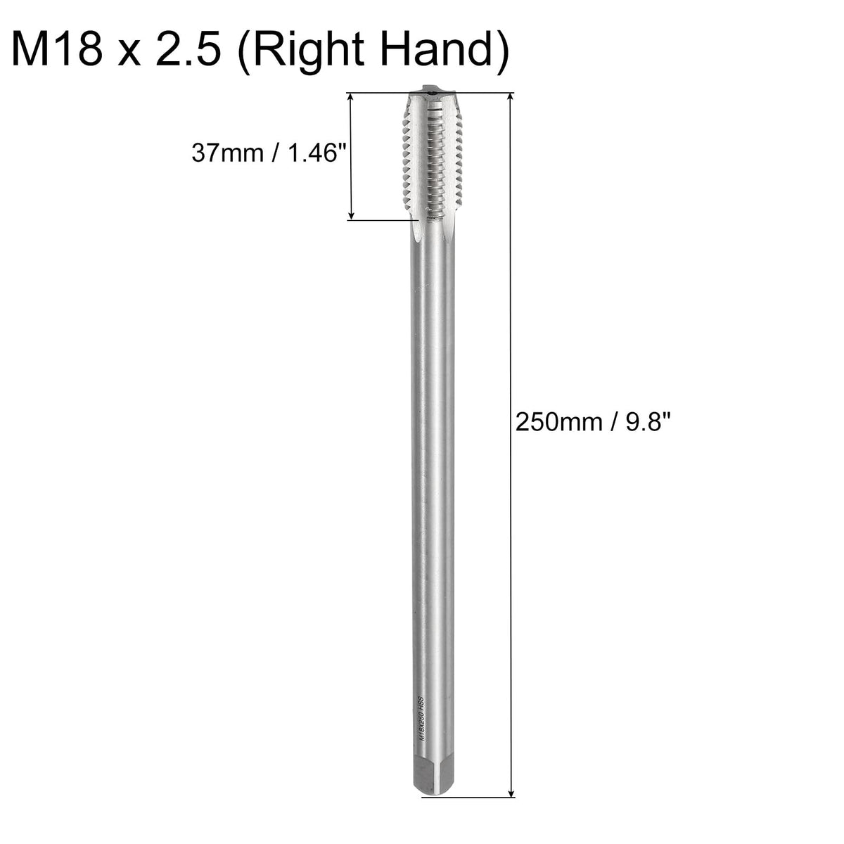 uxcell Metric Thread Tap M18 x 2.5 H2 250mm Extra Long Straight Flute