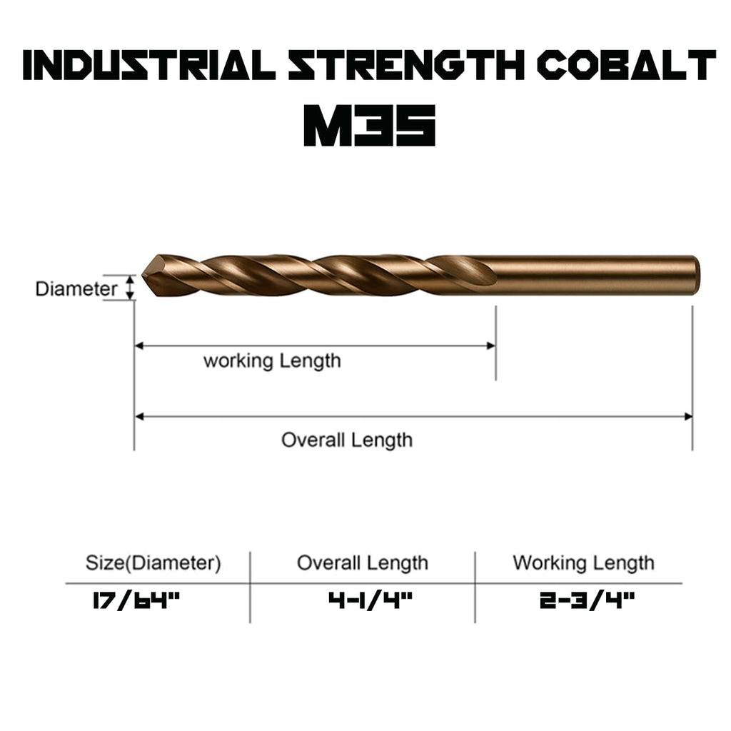 Narwhal 17/64 Inch Drill Bit (3 Pack) Cobalt for Metal & Stainless Steel