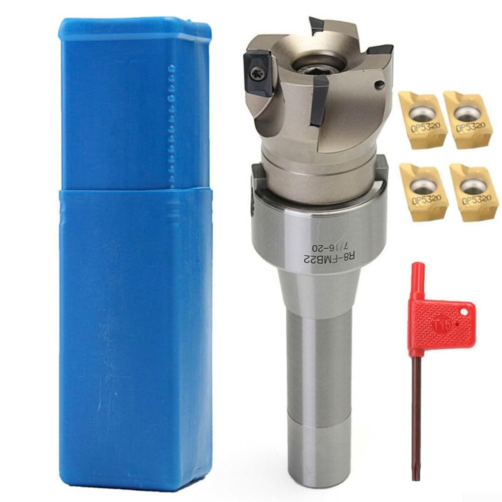 Indexable Milling Tool Kit, R8 FMB22 Arbor With 400R 50Mm End Mill Shell Cutter And 4 APMT1604 Carbide Inserts Fit For Shoulder Face And Slotting, 22Mm Mounting Hole And T15 Wrench