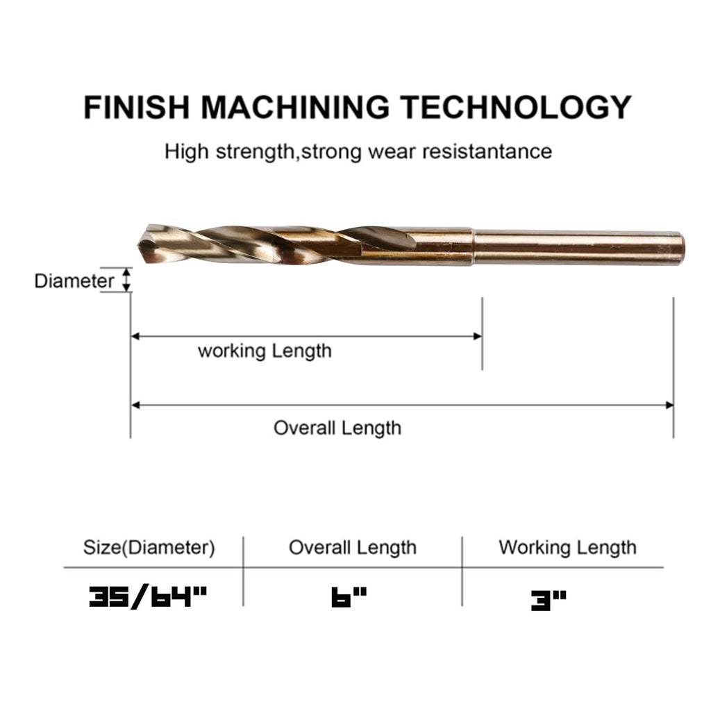 Narwhal 35/64 Drill Bit (3 Pack - 1/2 Inch Shank) Cobalt for Metal & Steel