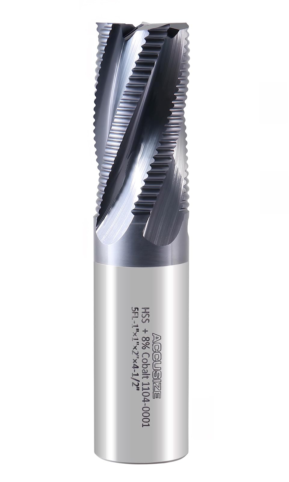 Accusize Industrial Tools Fine Tooth M42 8% Cobalt Tialn Roughing End Mill, 1'' Diameter, 1'' Shank Diameter, 2'' Flt Length, 4-1/2'' Oal, 1104-0001