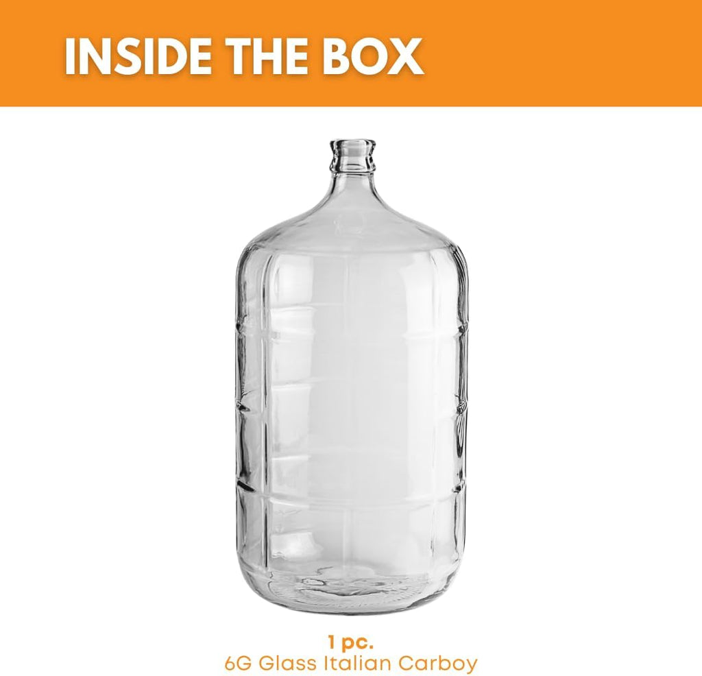 Italian 6 Gallon Carboy | Clear Glass Fermenter for Wine and Beer | Reusable 6 Gallon Glass Carboy for home brewing