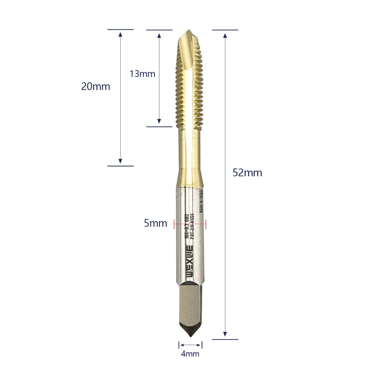 WEXWE Tools M4 x 0.7 Spiral Point Threading Tap, Metric Machine Threading Tap High Speed Steel Cobalt(HSSCo) With AlSiTiN Coating, Round Shank with Square End， H2 Tolerance, 2pcs