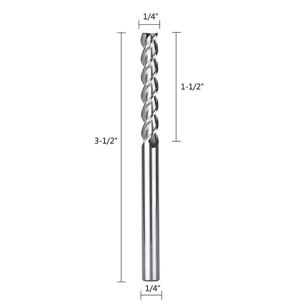 SpeTool 1/4 Shank Carbide End Mill for Aluminum Cut (3 Flutes, 3.5 inch Long) Non-Ferrous Metal Upcut CNC Spiral Router Bit
