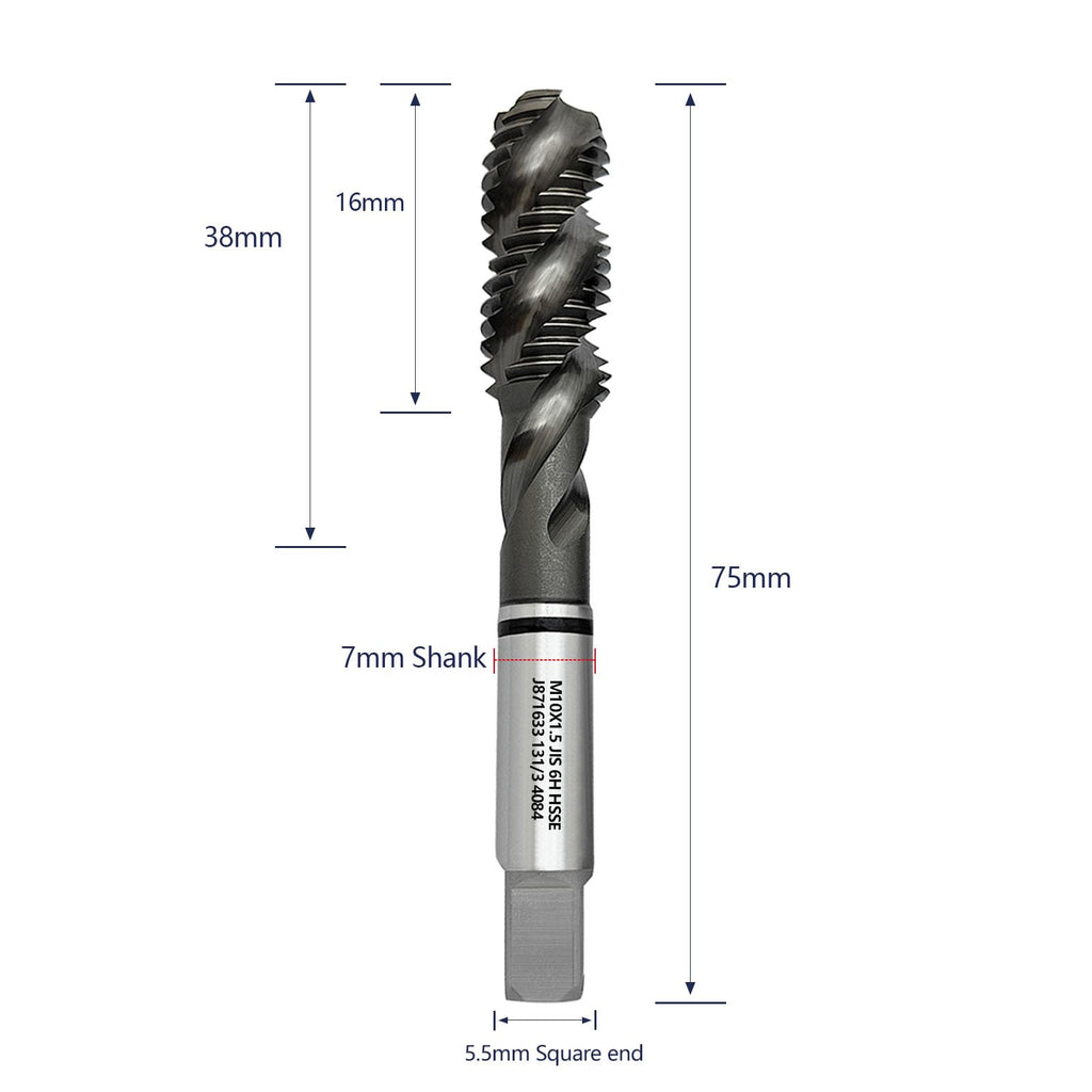 WEXWE Tools M10 x 1.5 AlTiN Coating Spiral Flute Thread Tap, Metric Machine Threading Tap High Speed Steel Cobalt(HSSCo), Round Shank with Square End, H2 Tolerance, 2pcs