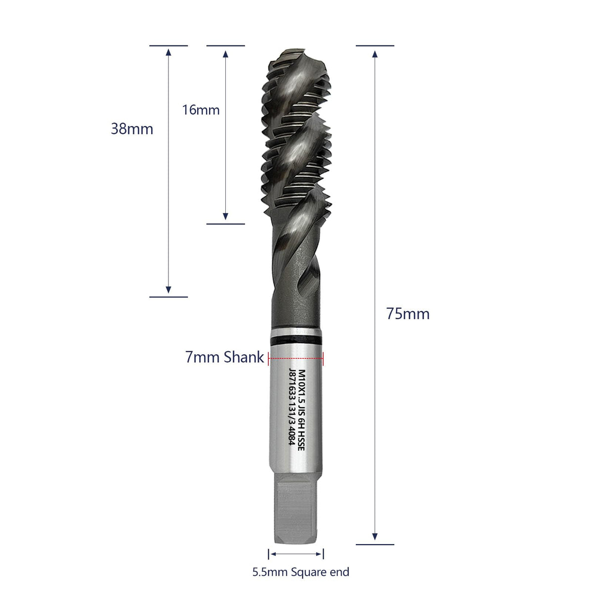WEXWE Tools M10 x 1.5 AlTiN Coating Spiral Flute Thread Tap, Metric Machine Threading Tap High Speed Steel Cobalt(HSSCo), Round Shank with Square End, H2 Tolerance, 2pcs