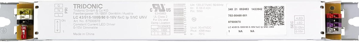 Pack of 2 - Tridonic Linear Essence Series 43 Watts Constant Current LED Driver, 0-10V Dimmable LC 43/915–1000/50 0-10V fixC lp SNC UNV (87500870)