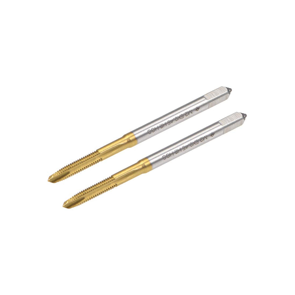 uxcell Spiral Point Plug Threading Tap M2.5 x 0.45 Thread, Ground Threads H2 3 Flutes, High Speed Steel HSS 6542, Titanium Coated, Metric Screw Taps Tapping Bit for Thread Repair, 2pcs